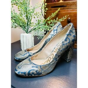 WOMEN'S SAM EDELMAN STILLSON PUMPS / HEELS / GOLD/ BLUISH GRAY/ SIZE 8‎